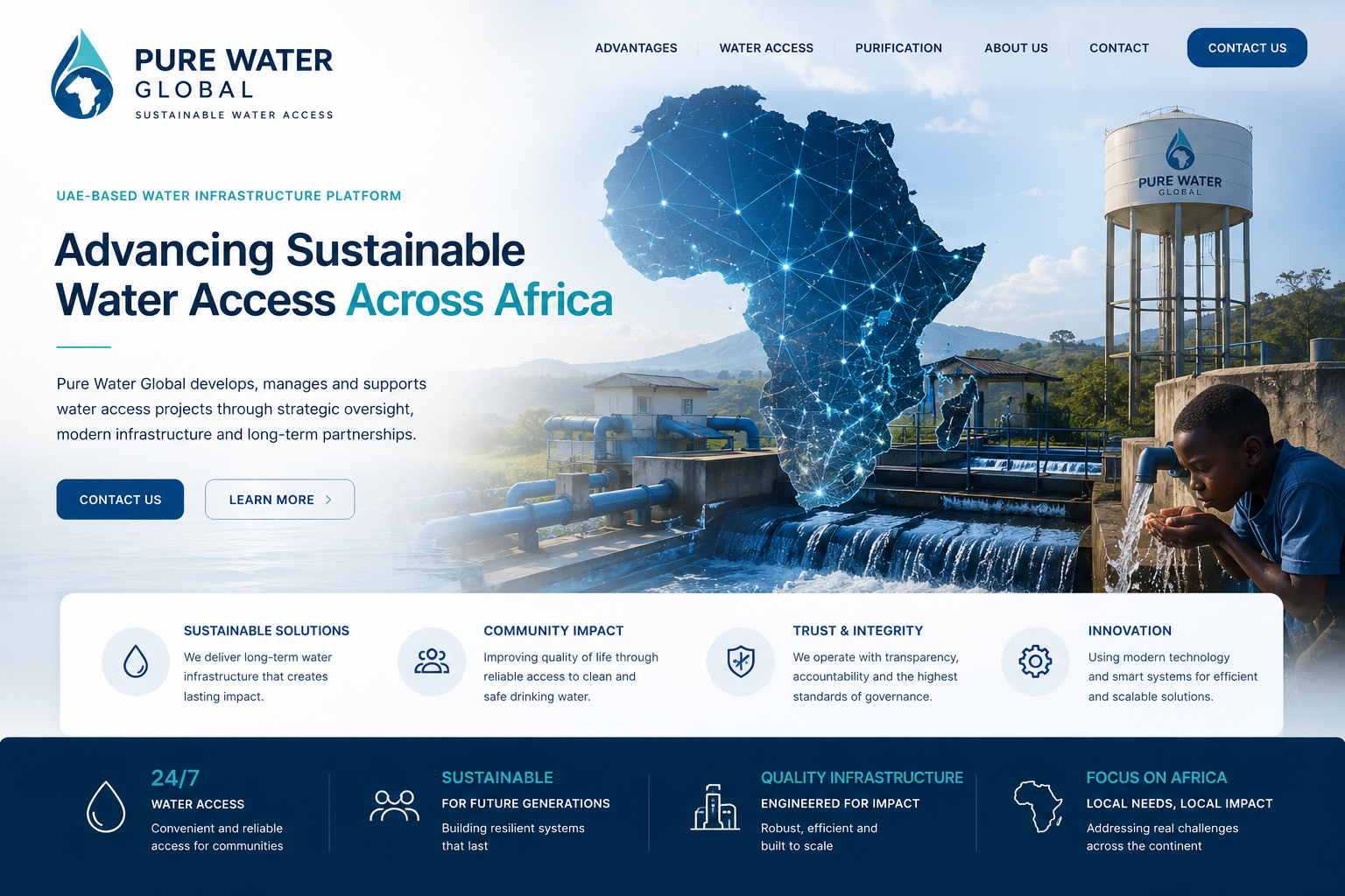 Water infrastructure in Africa with Pure Water Global visual identity